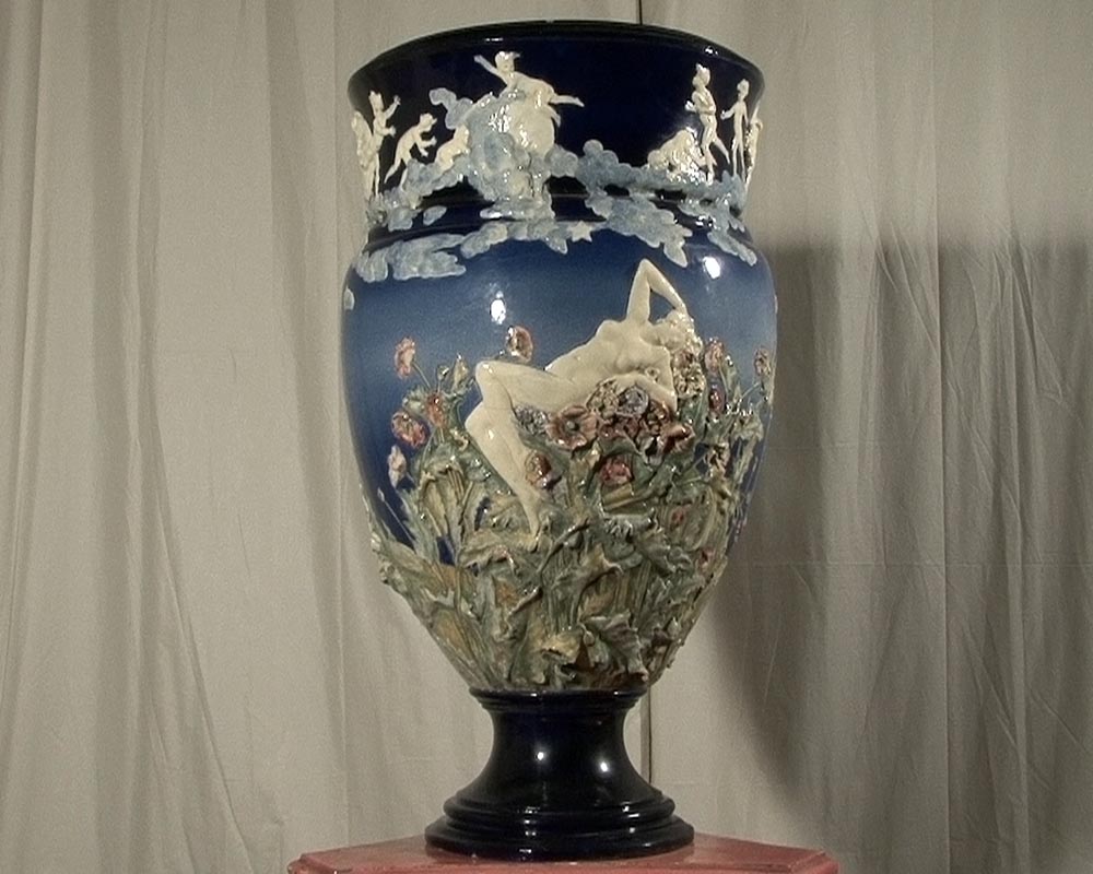 Louis-Robert CARRIER-BELLEUSE et FAÏENCERIE DE CHOISY LE ROI : "Uranie" exceptionnel vase en grès. Exposé en 1902.-1