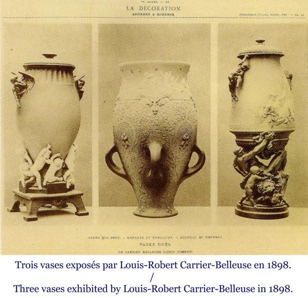 Louis-Robert CARRIER-BELLEUSE et FAÏENCERIE DE CHOISY LE ROI : "Uranie" exceptionnel vase en grès. Exposé en 1902.-11