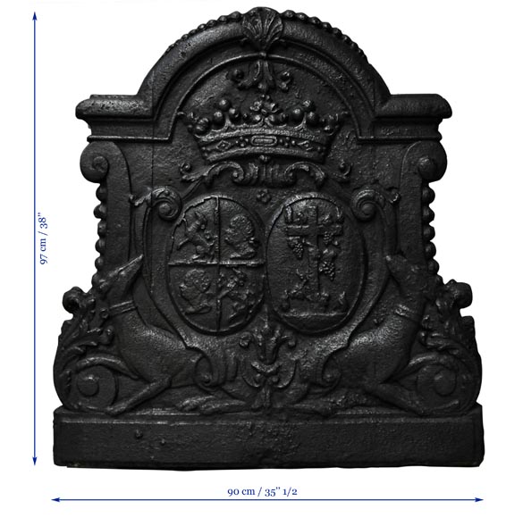 Plaque de cheminée ancienne aux armes d'alliance de Gilles Brunet, Marquis de la Palisse, et de Françoise-Suzanne Bignon Plaque de cheminée ancienne aux armes d'alliance de Gilles Brunet, Marquis de la Palisse, et de Françoise-Suzanne Bignon-7