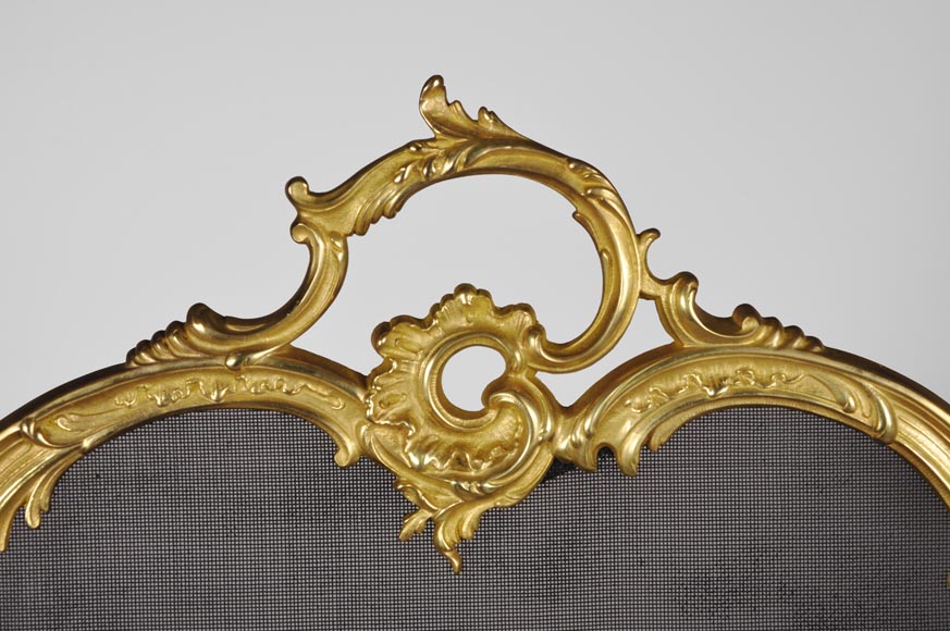 Pare étincelle ancien de style Louis XV en bronze doré à l'Allégorie de l'Hiver-2