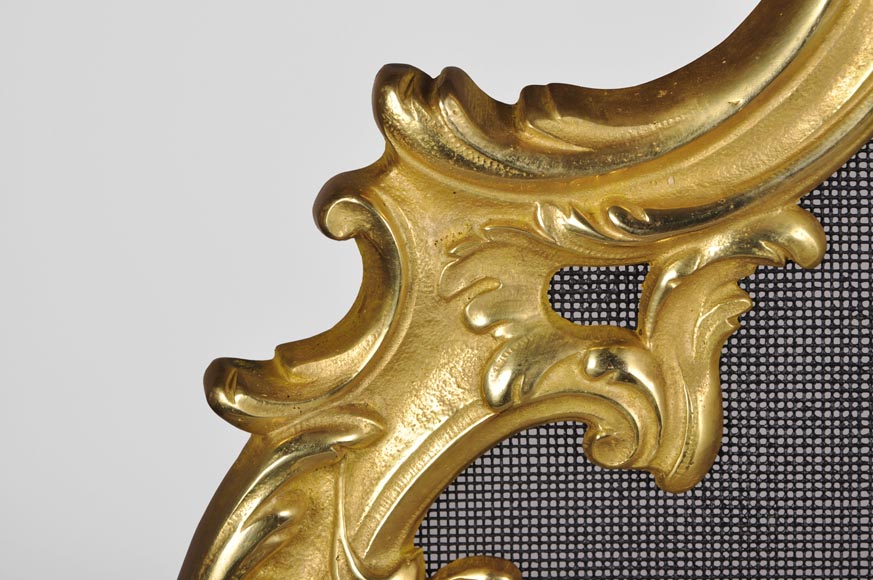Pare étincelle ancien de style Louis XV en bronze doré à l'Allégorie de l'Hiver-8