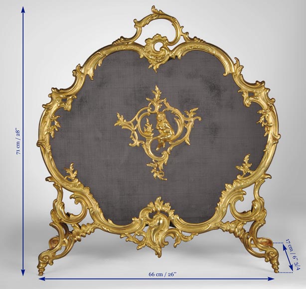 Pare étincelle ancien de style Louis XV en bronze doré à l'Allégorie de l'Hiver-10