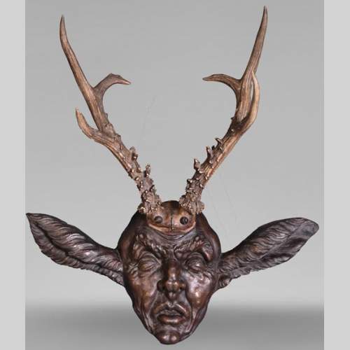 STEINER Hermann (1878-1963) masque de faune en bois sculpté et bois de cerf