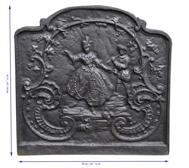 Plaque de cheminée de style Louis XV à la femme au pas de danse et au musicien-8