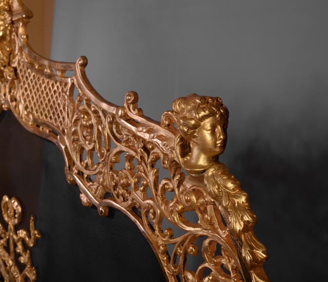 Grand pare-étincelles ancien en bronze doré de style Napoléon III à la tête de satyre -5