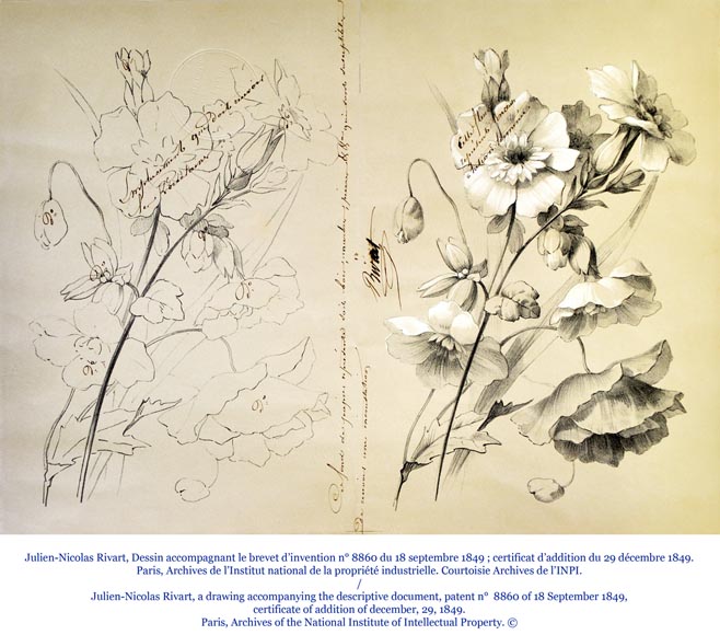 Julien-Nicolas RIVART (1802-1867) - Table à ouvrage en poirier noirci à décor de fleurs des champs en marqueterie de porcelaine-4