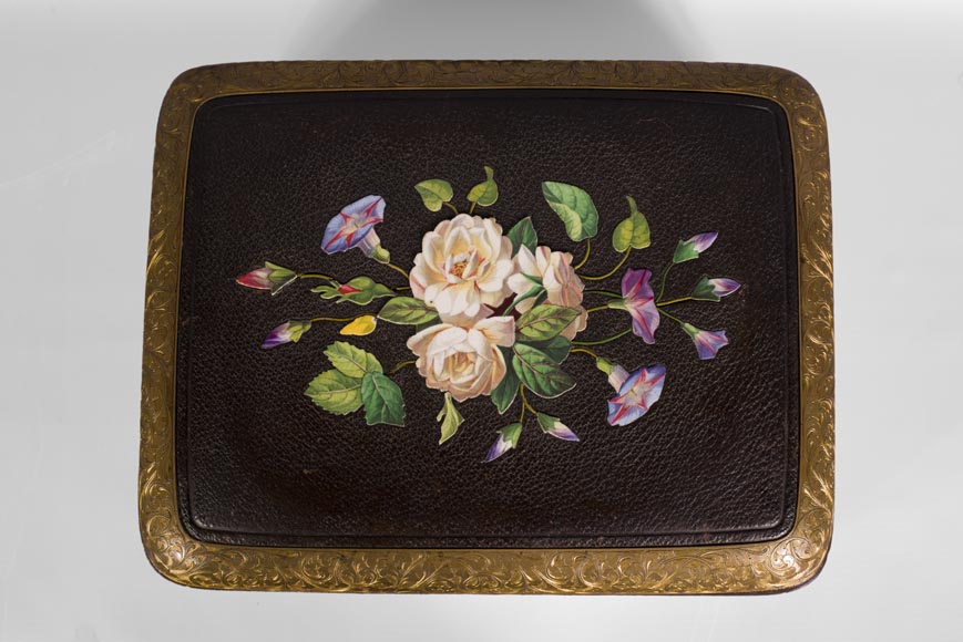 Julien-Nicolas RIVART (1802-1867) - Coffret à bijoux gainé de cuir à décoration de marqueterie de porcelaine-2