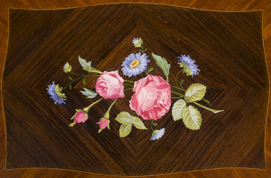 Julien-Nicolas RIVART (1802-1867) - Élégante table à ouvrage armoriée à décoration de marqueterie de porcelaine-2