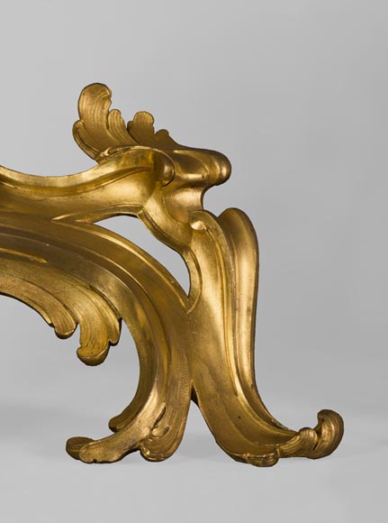 Superbe paire de chenets en bronze doré d'époque Louis XV aux putti soufflant des bulles de savon, dorure d'origine-5
