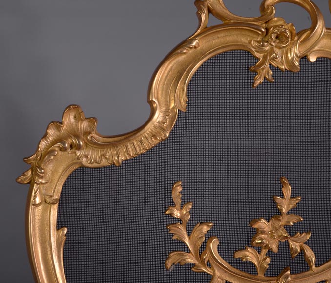 Beau pare-etincelles ancien en bronze doré de style Louis XV-3