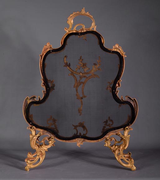 Beau pare-etincelles ancien en bronze doré de style Louis XV-8