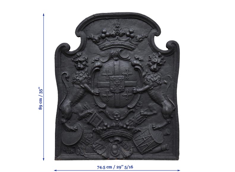 Belle plaque de cheminée ancienne aux armes de la famille de Cléron, Lorraine, XVIIIè siècle-9