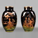 Cristalleries du Val Saint-Lambert, Paire de vases au paysage japonisant, vers 1880