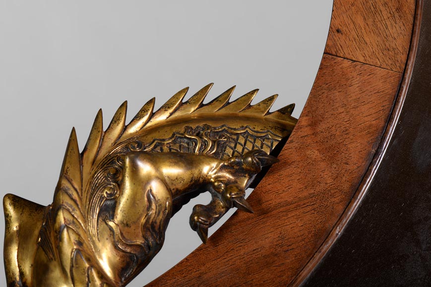 Gabriel VIARDOT (Att. à ) - Rare miroir japonisant en croissant de lune au dragon de bronze-3