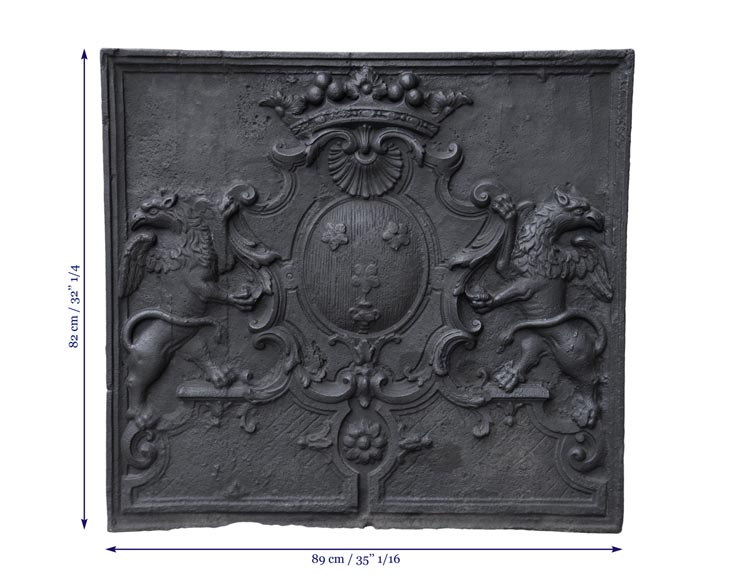 Belle plaque de cheminée ancienne aux armes de la famille Jannon, XVIIIè siècle-7