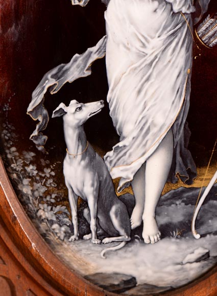  MAZAROZ-RIBAILLIER & SOYER Théophile — Important cabinet de présentation de style Néo-Renaissance en noyer sculpté, à émaux peints-3