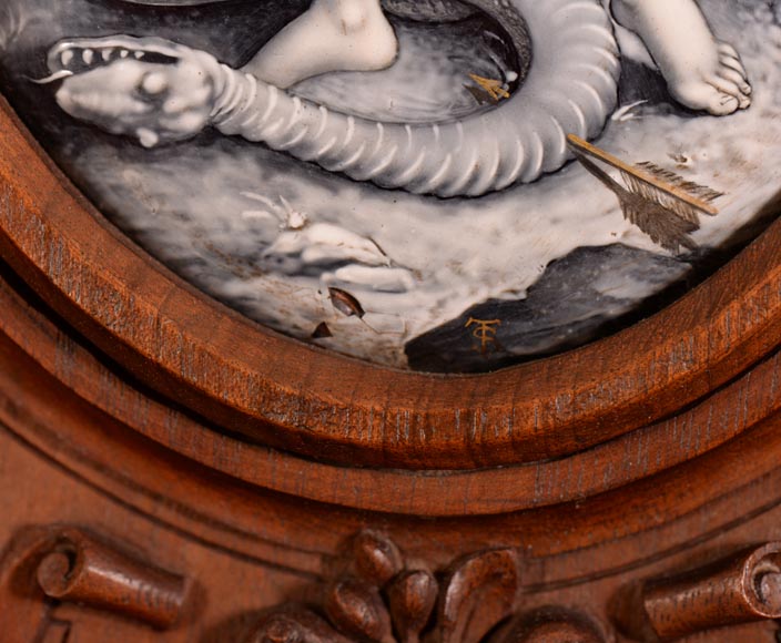  MAZAROZ-RIBAILLIER & SOYER Théophile — Important cabinet de présentation de style Néo-Renaissance en noyer sculpté, à émaux peints-5