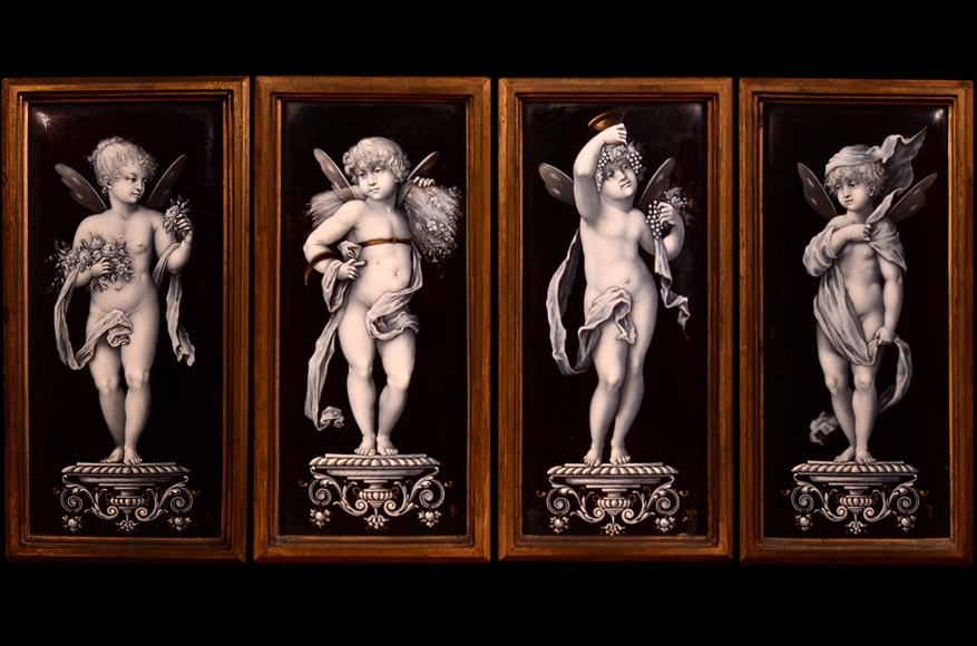  MAZAROZ-RIBAILLIER & SOYER Théophile — Important cabinet de présentation de style Néo-Renaissance en noyer sculpté, à émaux peints-8