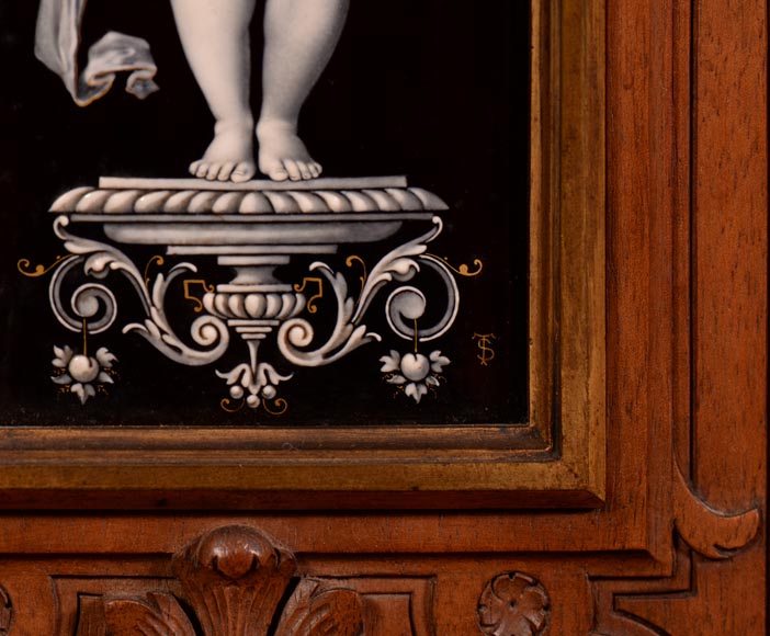  MAZAROZ-RIBAILLIER & SOYER Théophile — Important cabinet de présentation de style Néo-Renaissance en noyer sculpté, à émaux peints-9