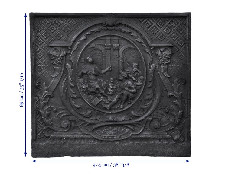 Grande plaque de cheminée ancienne de style Louis XV représentant Diane et les sages, XVIIIème siècle-6
