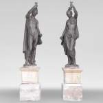 Fonderie du Val d'Osne - Belle paire de statues aux indiens en fonte 