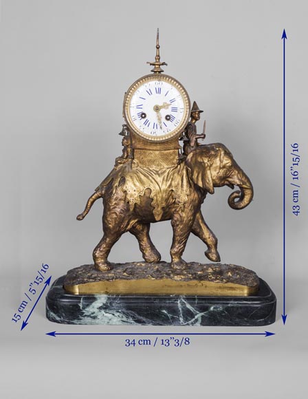 Christophe FRATIN (1801-1864) rare pendule à l'éléphant d'Asie, en bronze doré et patiné-7