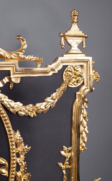 Pare-étincelles ancien de style Napoléon III en bronze à la danseuse-3