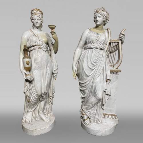 Groupe statuaire en plâtre Hébé et Terpsichore
