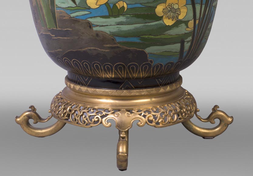 André-Fernand THESMAR et Ferdinand BARBEDIENNE, rare et grand vase japonisant -13
