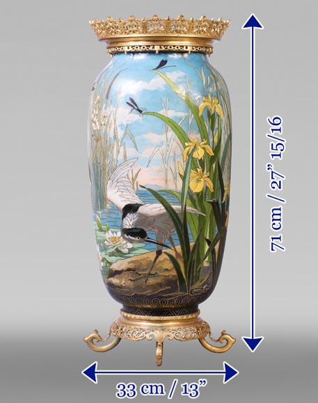 André-Fernand THESMAR et Ferdinand BARBEDIENNE, rare et grand vase japonisant -15