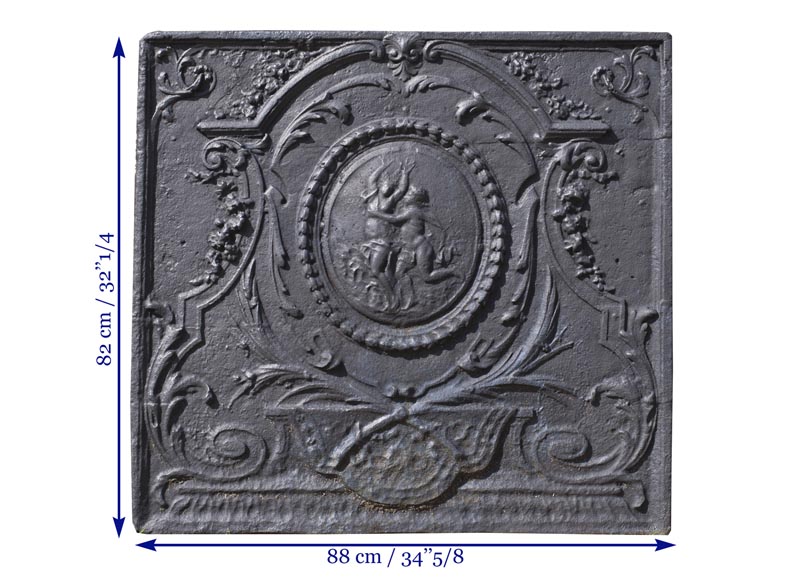 Daphné et Apollon, plaque de cheminée ancienne de style Louis XVI au décor mythologique-7