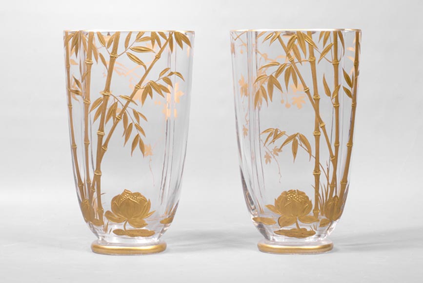 BACCARAT (attribué à), Paire de vases au décor de bambous, vers 1880-0