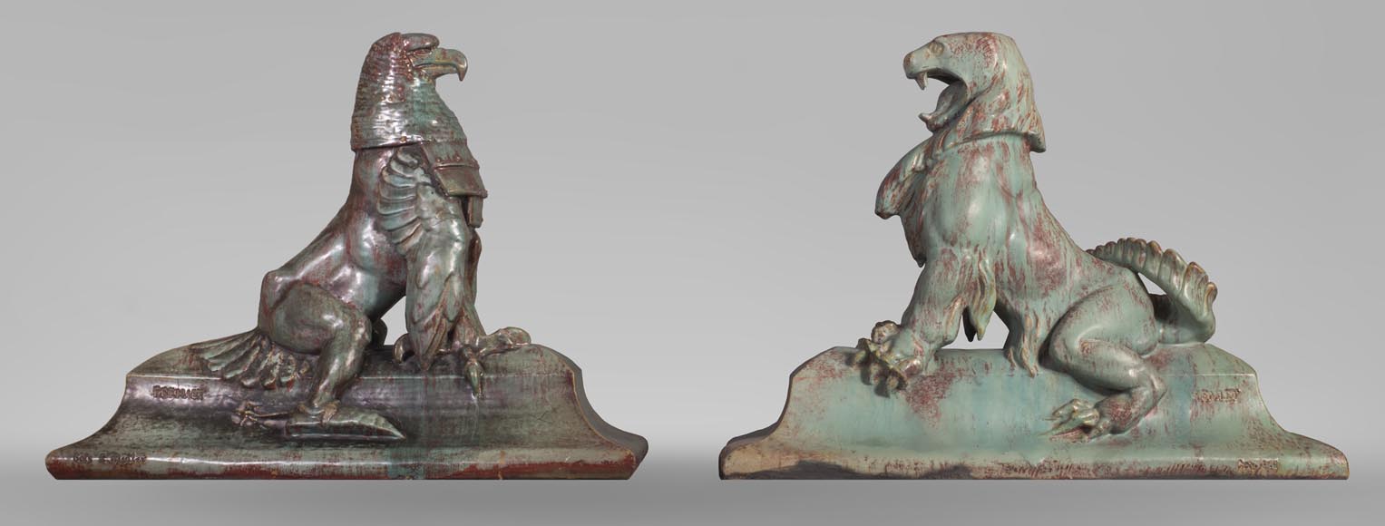 Emmanuel FREMIET (1824-1910) et Emile MÜLLER ET CIE L'Aigle et le lézard, tuiles faîtières d'après les sculptures du Château de Pierrefonds-0