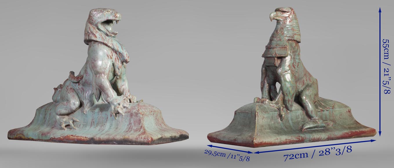 Emmanuel FREMIET (1824-1910) et Emile MÜLLER ET CIE L'Aigle et le lézard, tuiles faîtières d'après les sculptures du Château de Pierrefonds-16