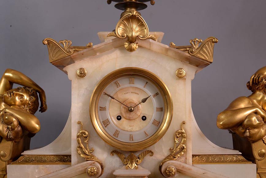 Émile Louis PICAULT (sculpteur), Alphonse Mathieu Paris (horloger) « Aurore et Crépuscule », Monumentale horloge d’exposition dans l’esprit des décors de l’hôtel Païva à Paris-8