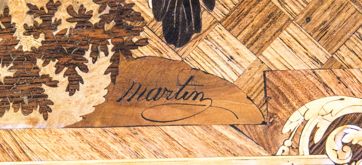 E. MARTIN (ancienne maison RIVART),  Bureau en marqueterie à décor de paysage lacustre Exposition Universelle de 1889-9