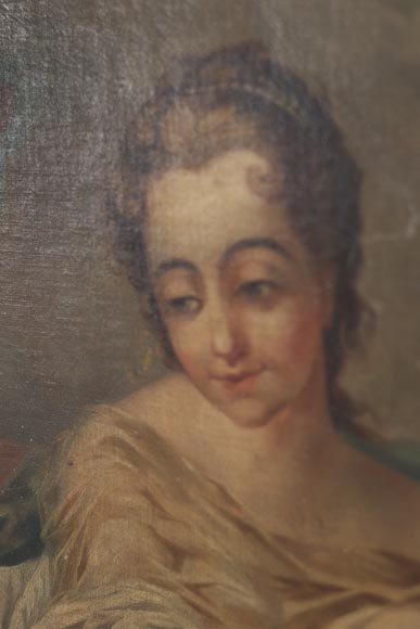 Beau trumeau ancien de style Louis XV avec huile sur toile représentant une femme et des putti-3