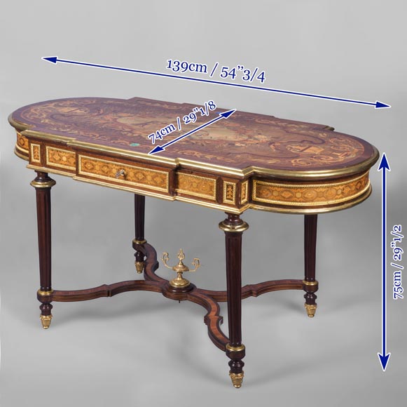 Exceptionnelle table de style Napoléon III en marqueterie de bois de diverses variétés, seconde moitié du XIXe siècle-10