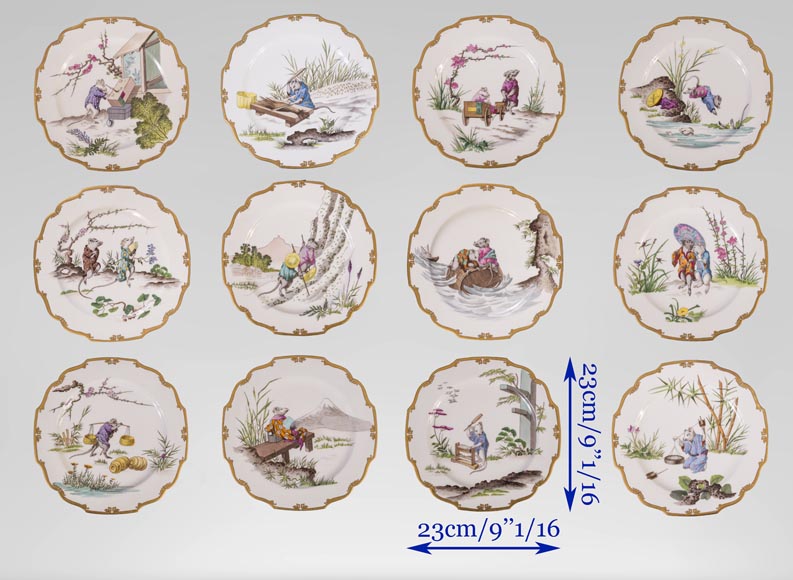 Ch. PILLIVUYT & Cie, Paris - « Le village secret des souris » Ensemble de 12 assiettes japonisantes inspirées par la Manga de Hokusai-17