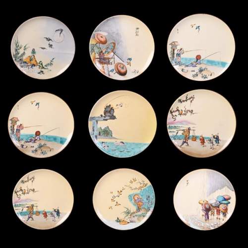 Manufacture Jules Vieillard & Cie, service de 9 assiettes japonisantes