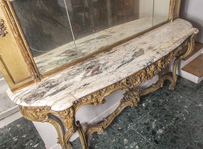 Console ancienne et son miroir, de style Louis XV, aux perroquets-12