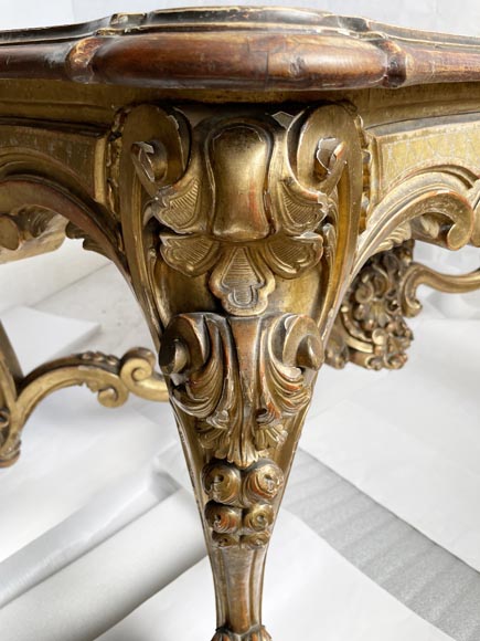 Table de milieu de style Louis XV en bois doré sculpté, XIXe siècle-2