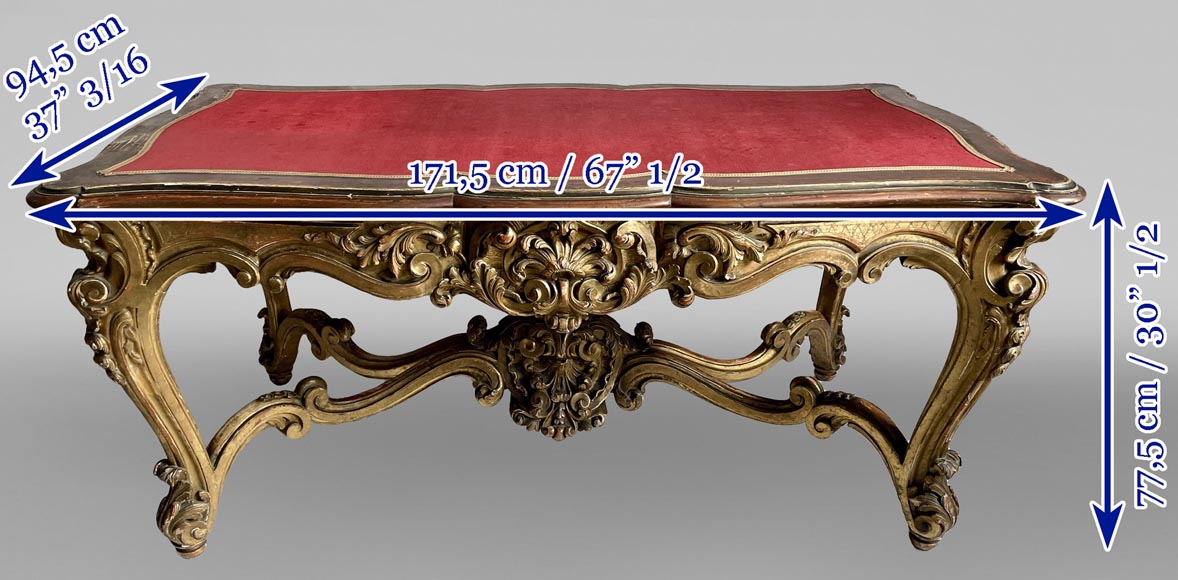 Table de milieu de style Louis XV en bois doré sculpté, XIXe siècle-10