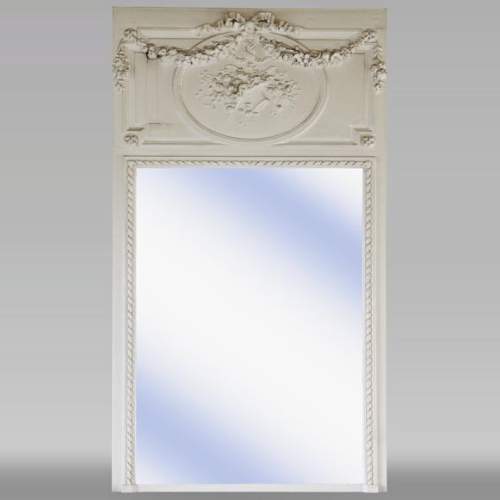 Trumeau ancien de style Louis XVI, à décor de panier fleuri