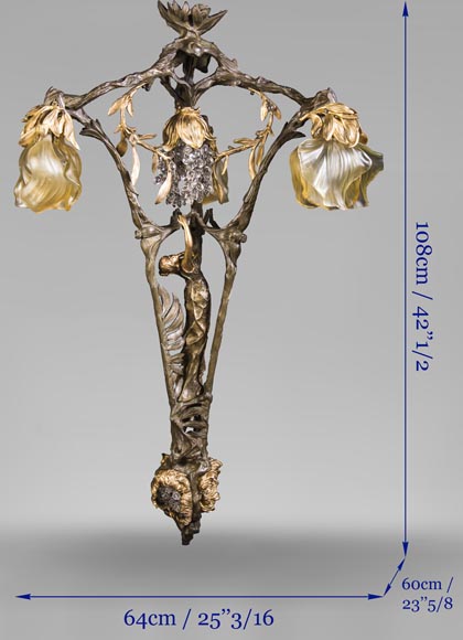 Lustre ancien de style Art nouveau, en bronze, figurant une danseuse-9