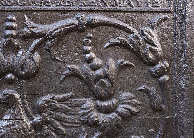 Plaque de cheminée du XVIIIe à décor de phénix parmi des fleurs et rinceaux-2