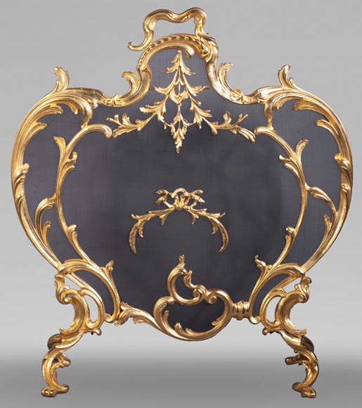 Pare-étincelles anciens de style Louis XV en bronze doré-0