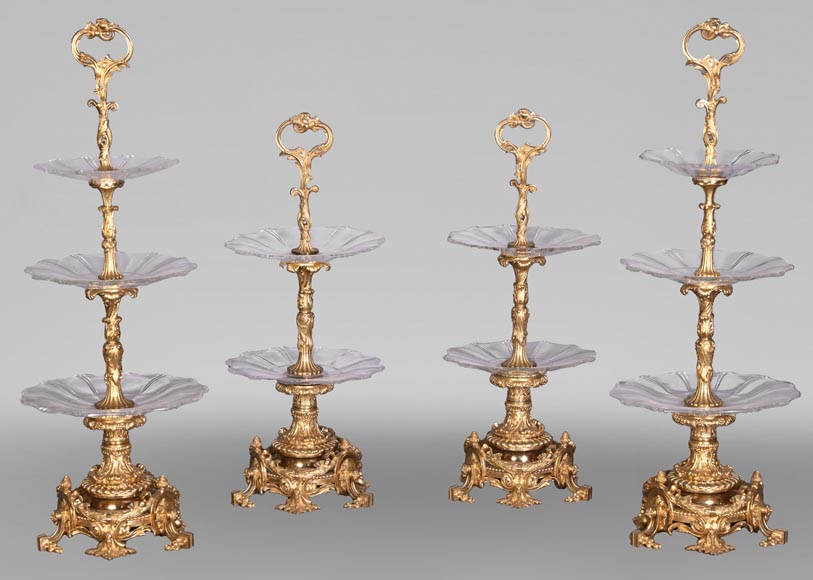 Centre de table de style Napoléon III en bronze doré et cristal taillé, vers 1850-0