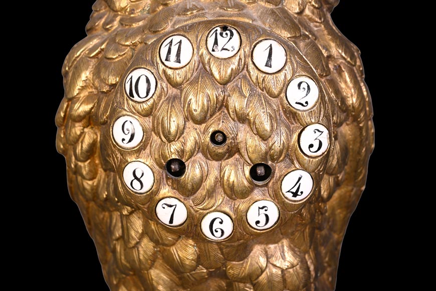 Travail français, Pendule hibou en bronze doré, fin XIXe siècle-2