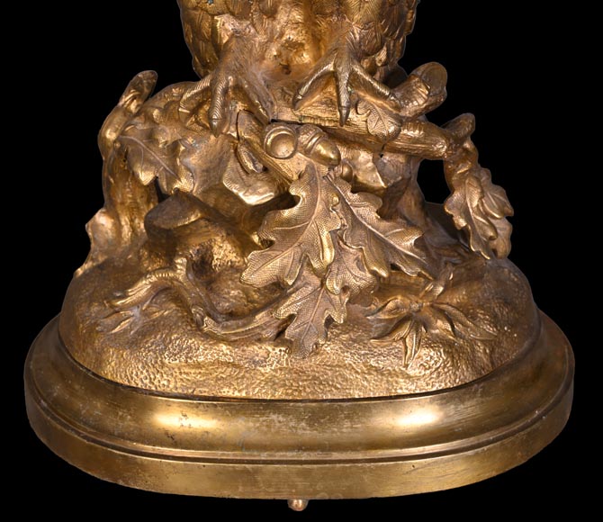 Travail français, Pendule hibou en bronze doré, fin XIXe siècle-3
